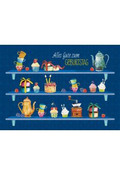 Geburtstagspostkarte Regalbretter Alles Gute zum Geburtstag