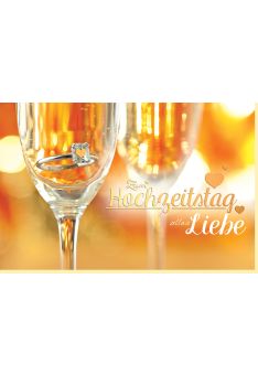 Karte Hochzeitstag: Sektglas mit Ring