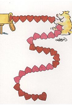 Jan Vis Cartoon Postkarte: Herzen im Briefkasten