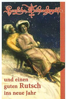 Vintage Weihnachtskarte Schlitten Motiv retro