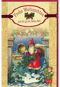 Weihnachtskarte vintage Weihnachtsmann mit Sack