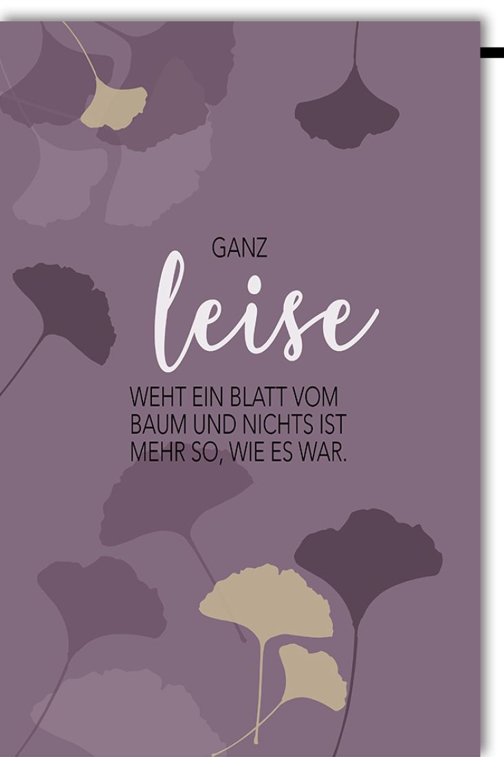 Trauerkarte Naturkarton liebevoll Spruch Ganz leise geht ein Blatt vom Baum