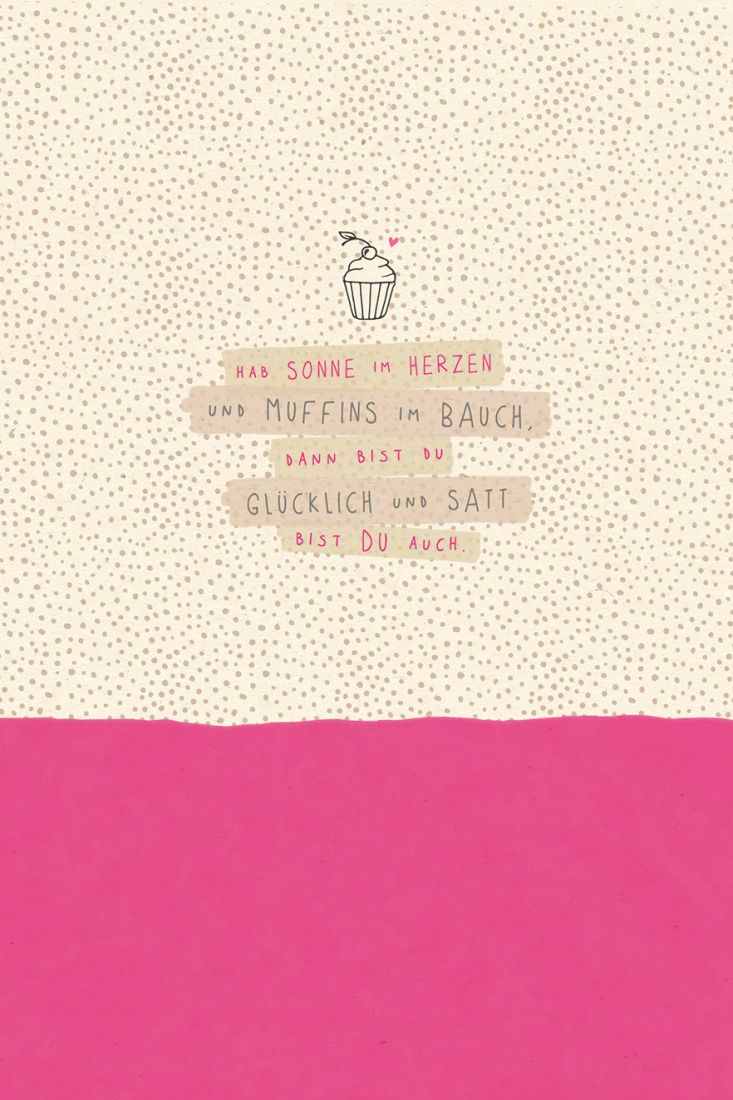 Postkarte Spruch Glück Satt Muffin und Sonne, Zuckerrohrpapier
