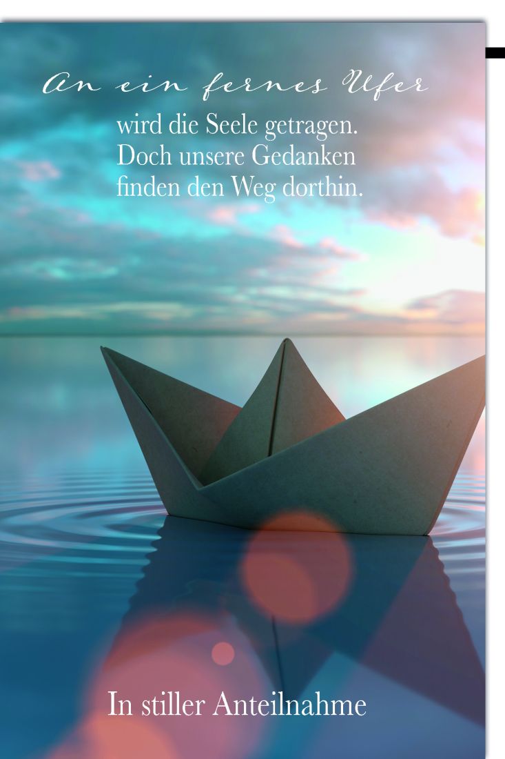 Trauerkarten Stilvolle Beileidskarte mit PapierbootMotiv und