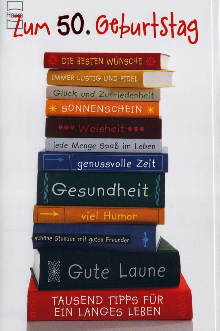 Geburtstagskarte 50. Geburtstag Bücher mit Glückwünschen