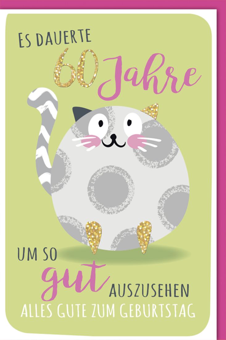 Geburtstagskarte 60., Runde Katze