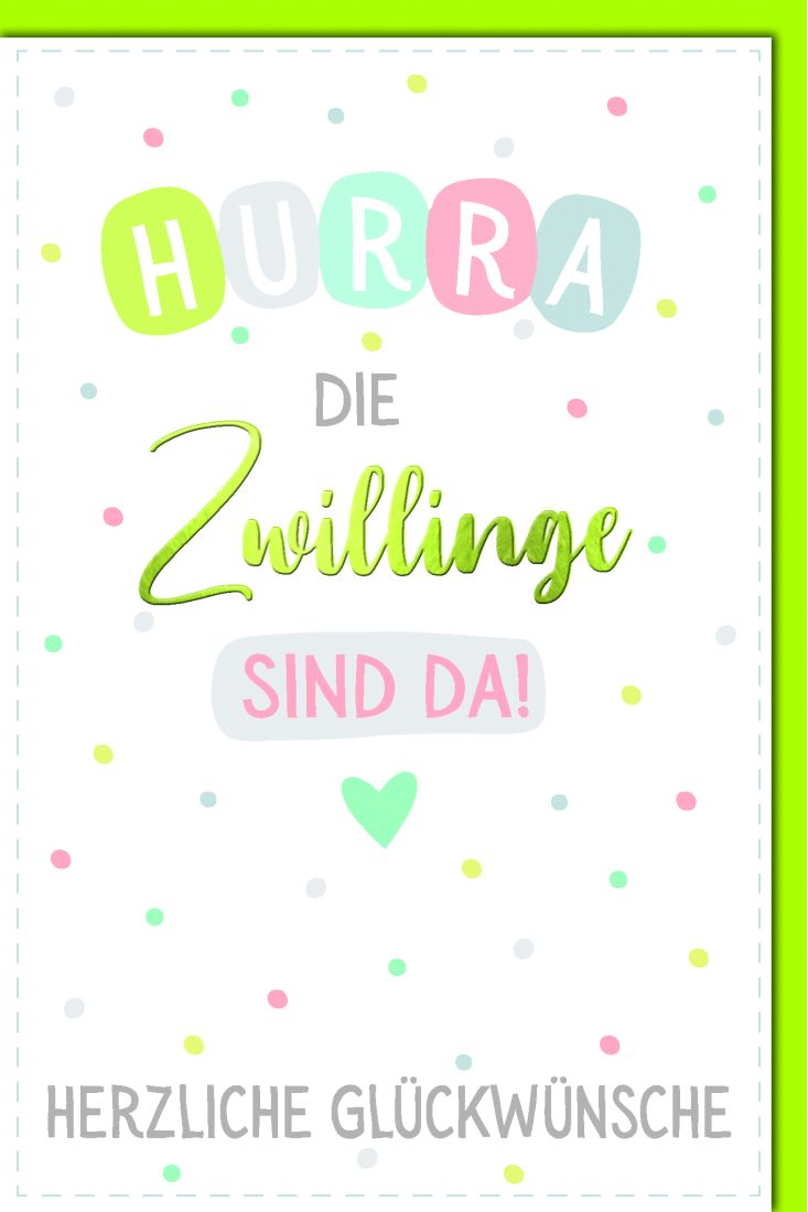 Glückwunschkarte zur Geburt der Zwillinge Hurra, die Zwillinge sind da