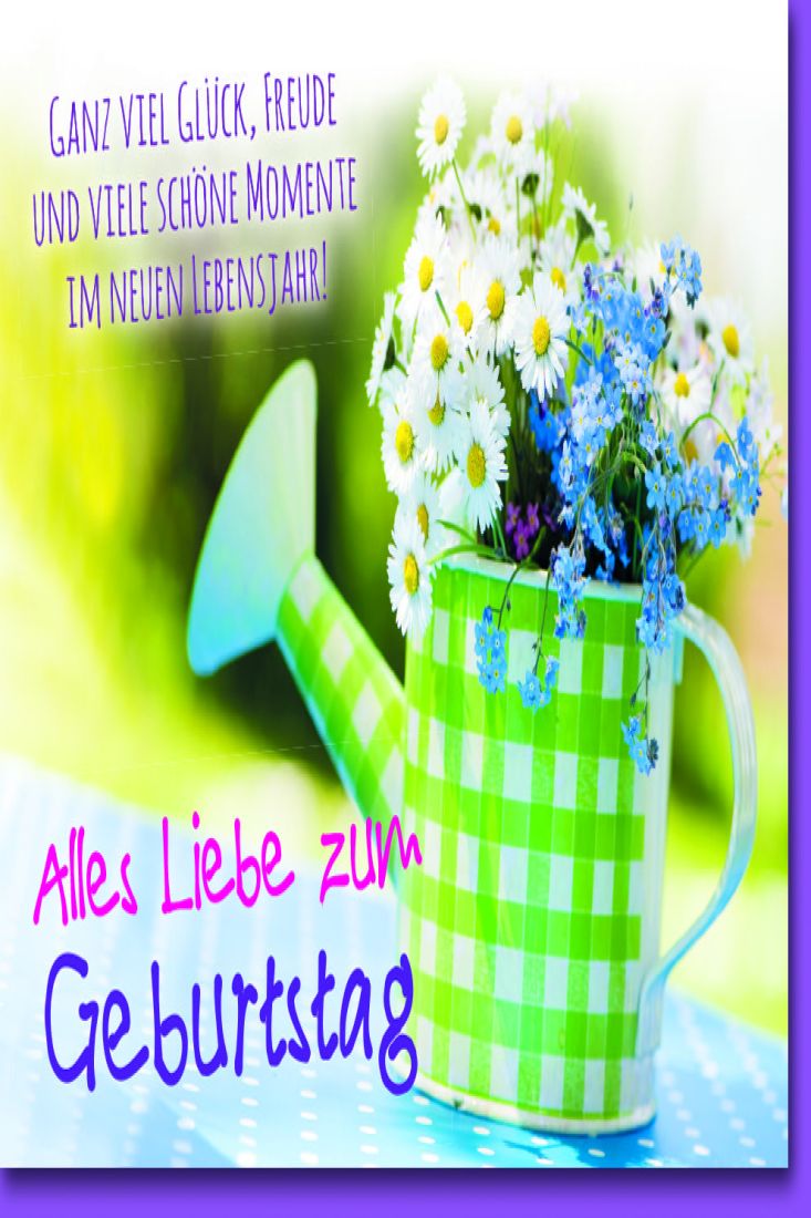 Geburtstagskarte mit Spruch Grünkarierte Gießkanne