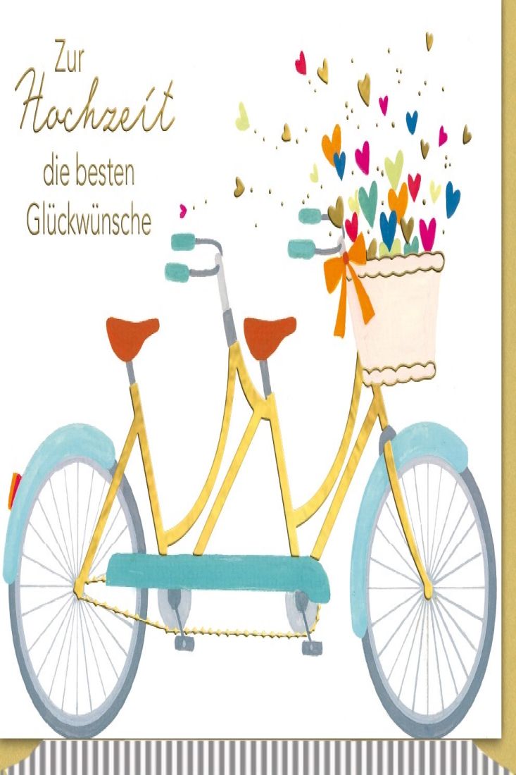 Hochzeitskarte Hochzeit Tandem mit Herzen im Korb