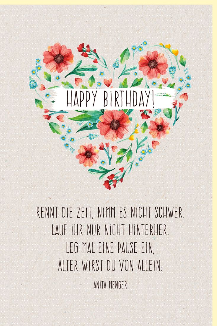 Geburtstagskarte Spruch Happy Birthday rennt die Zeit, nimm es nicht schwer