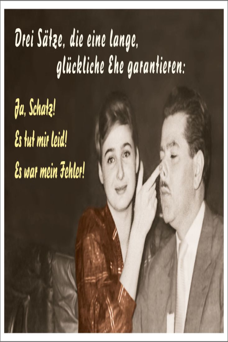 Postkarte Spruch lustig Drei Sätze die eine lange glückliche Ehe