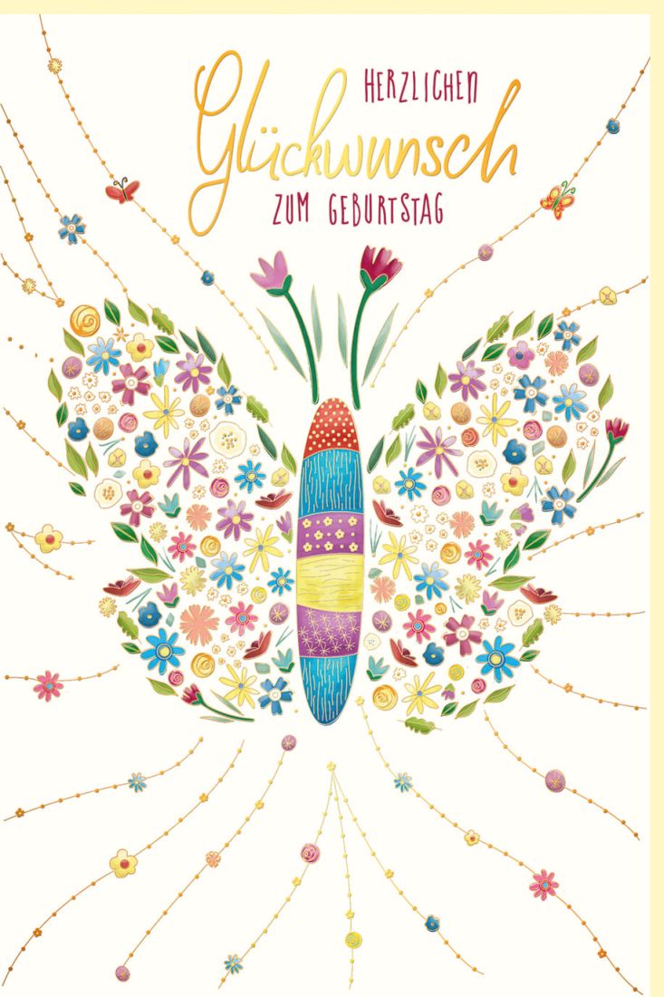 Glückwunschkarte Geburtstag Schmetterling aus Blüten und Blättern