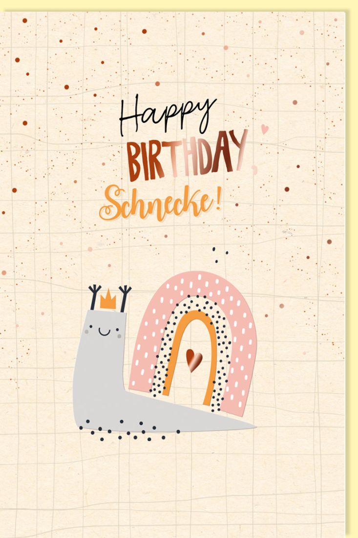 Glückwunschkarte Geburtstag Schnecke, Herzchen, Zuckerrohrpapier