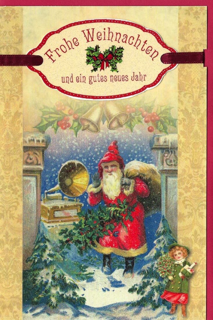 weihnachtskarte vintage weihnachtsmann mit sack