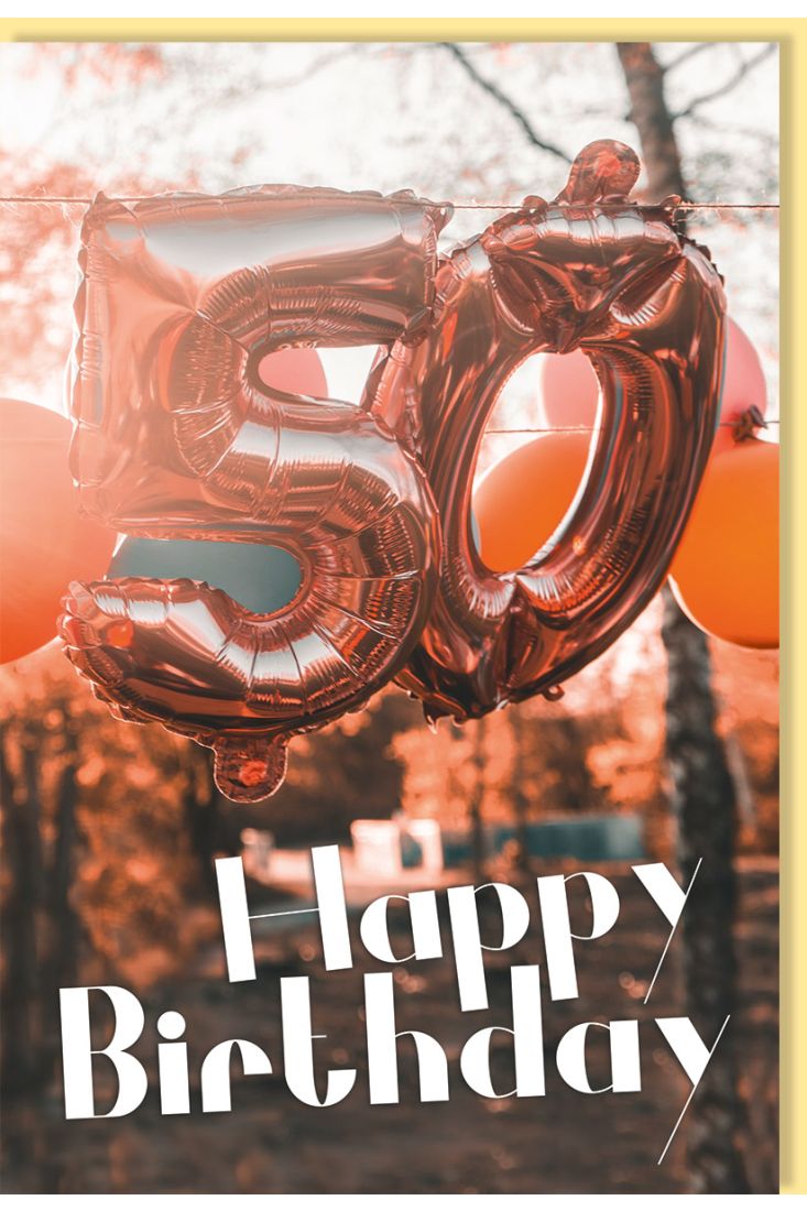 Geburtstagskarte 50 Jahre Luftballons mit den Zahlen 5 und 0