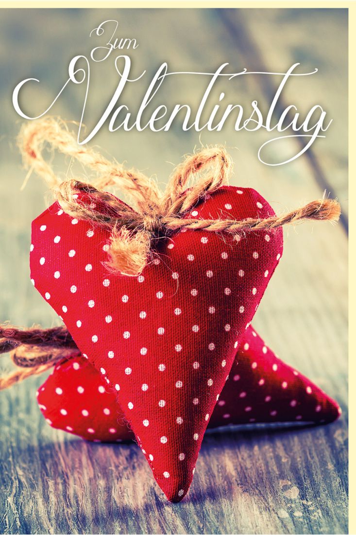 Grußkarte Valentinstag zwei rote Herzen aus Stoff Kordel