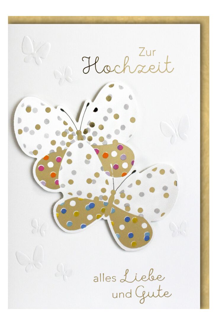 Hochzeitskarte Glückwunsch zwei Schmetterlinge gold