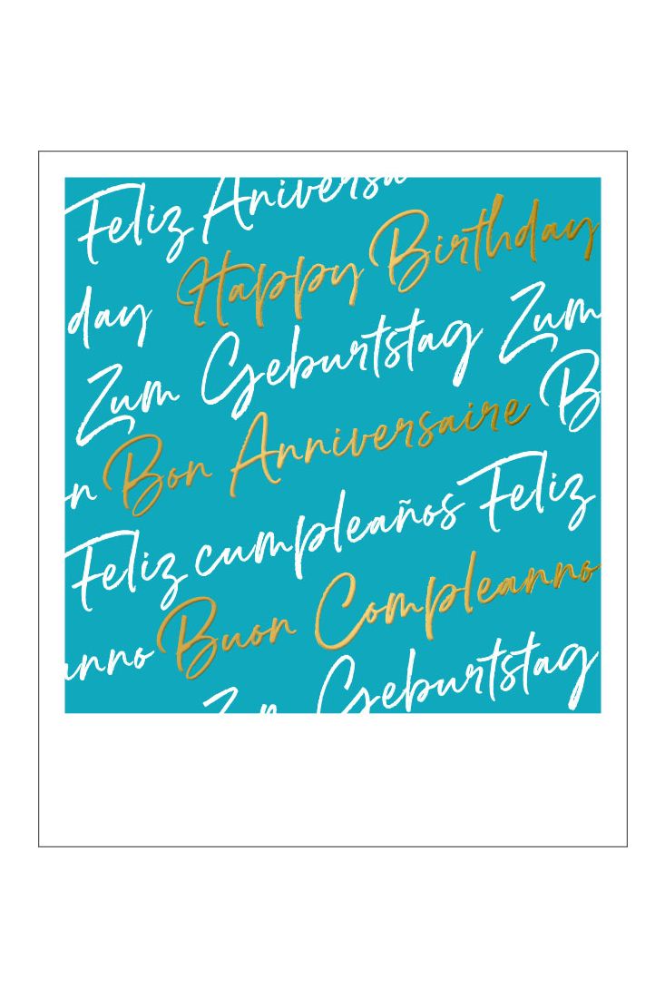 Geburtstagspostkarte Happy Birthday Mehrsprachig Goldfolie