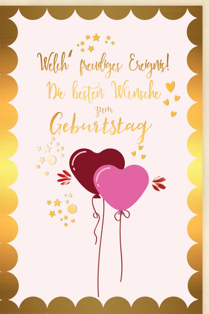 Glückwunschkarte Geburtstag Luftballons in Herzform, Sterne, Herzen