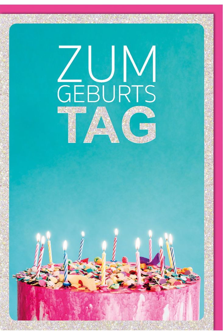 Geburtstagskarten geschäftlich - Glückwunschkarten Geburtstag mit Kerzen auf einem Kuchen und Glitzerlack