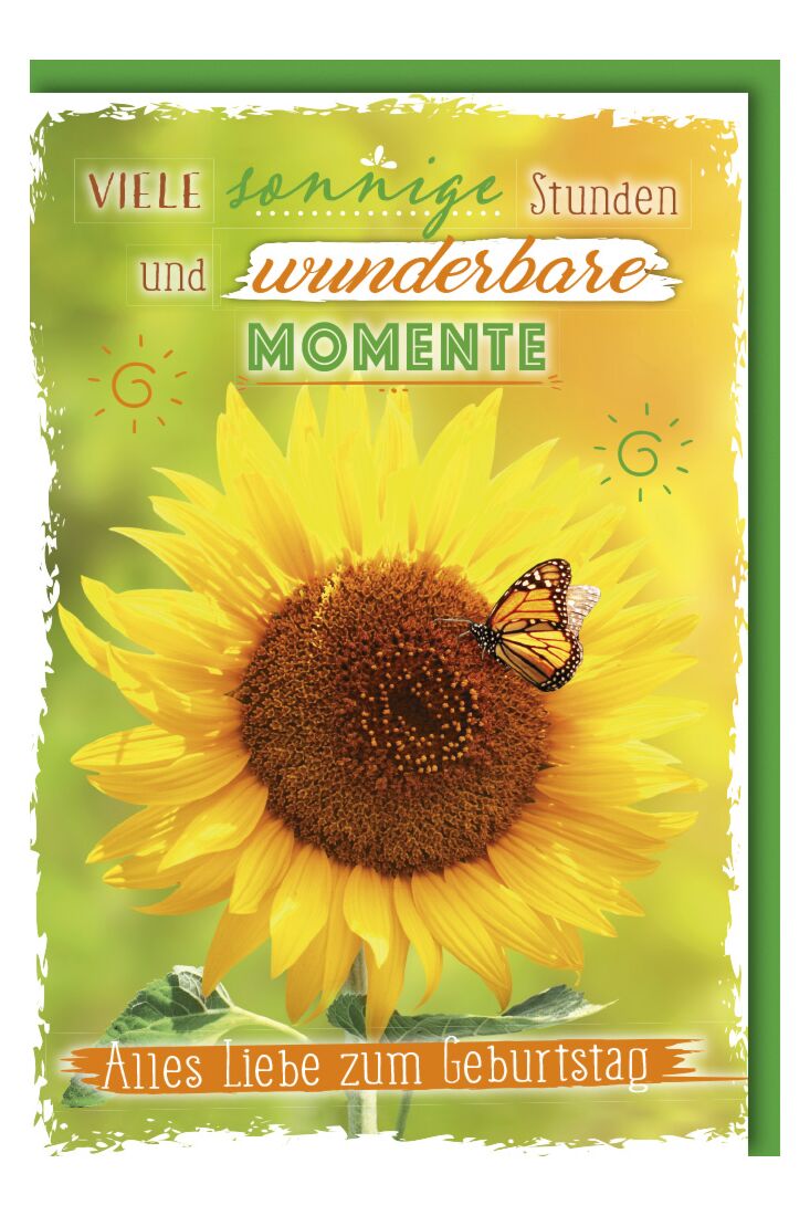 Geburtstagskarte Sonneblume Schmetterling Viele sonnige Stunden