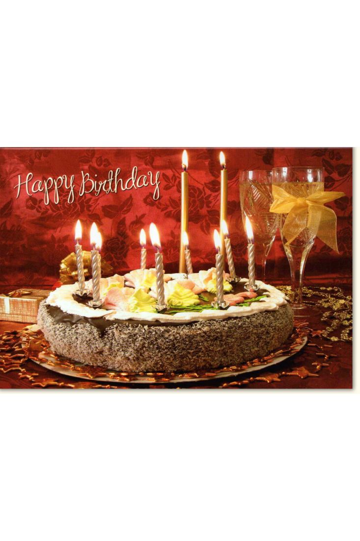 Glückwunschkarte Geburtstag Happy Birthday Torte Kerzen Wand rot