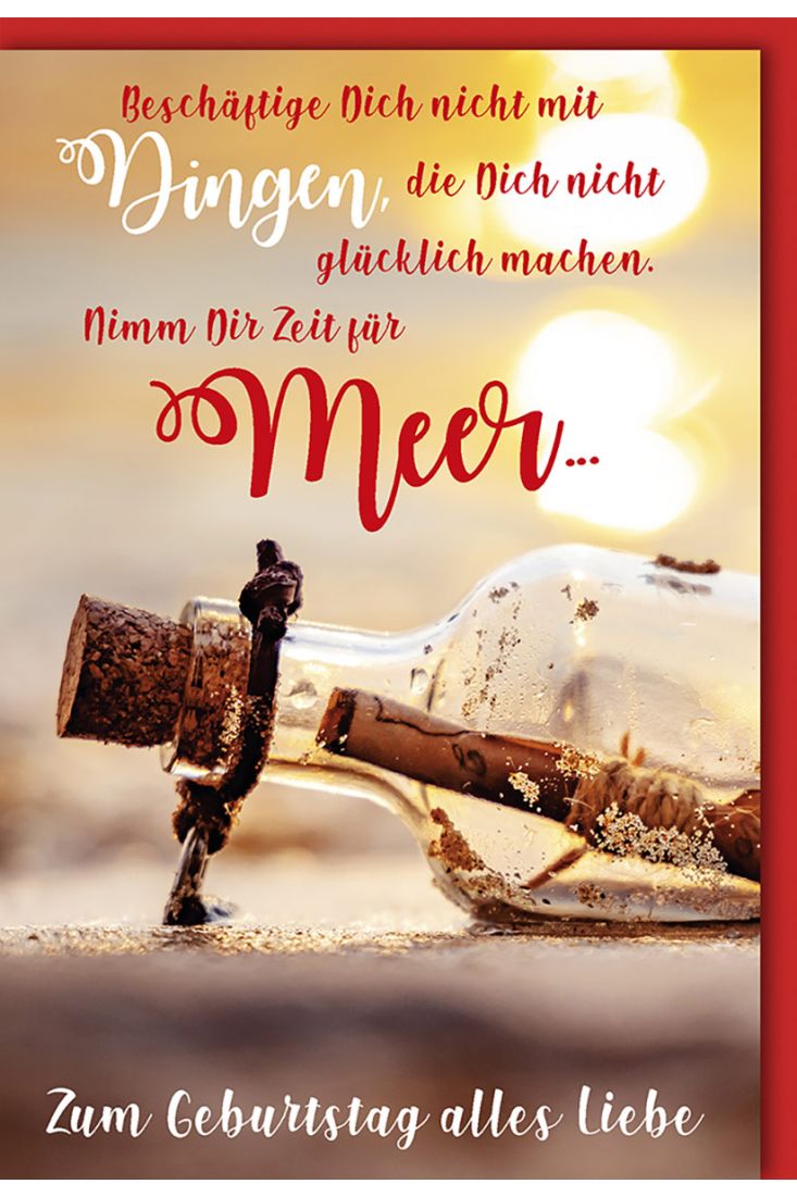 Glückwunschkarte Geburtstag - Flaschenpost am Strand - zum Geburtstag alles Liebe