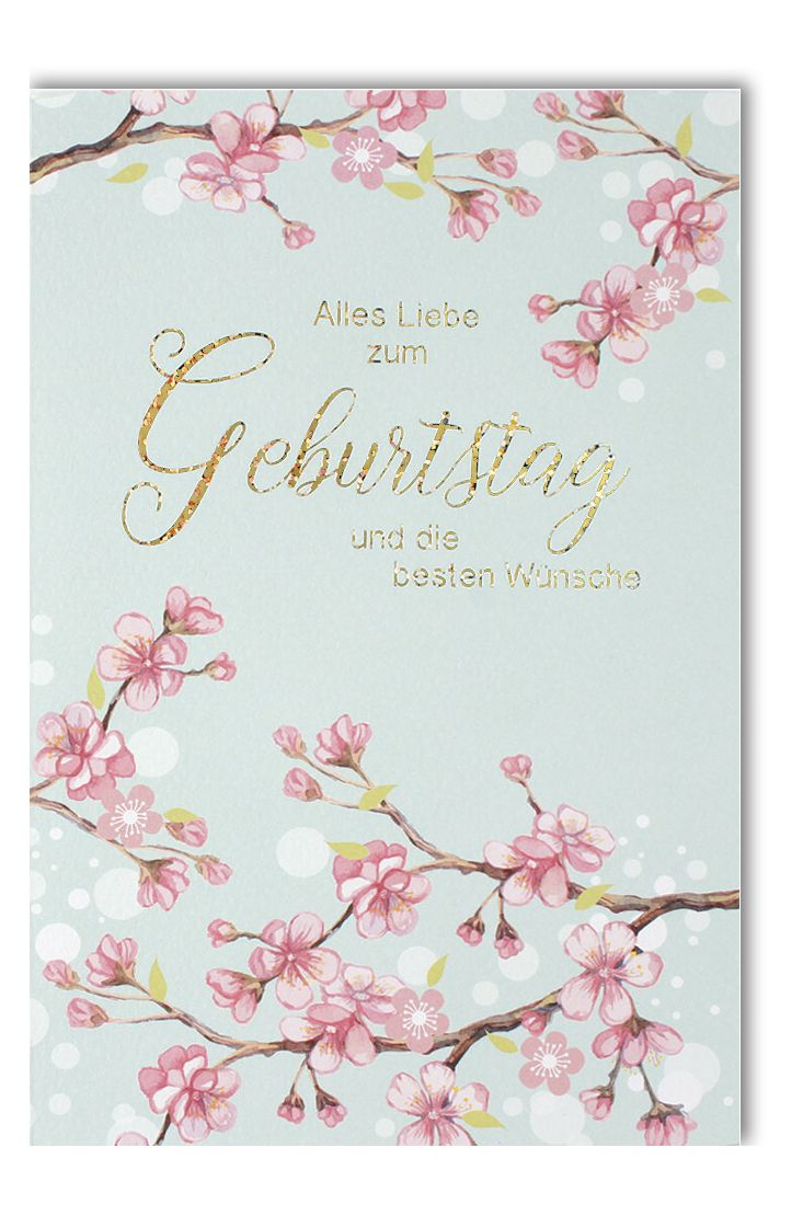 Geburtstagskarte hochwertig Äste mit rosa Blumen