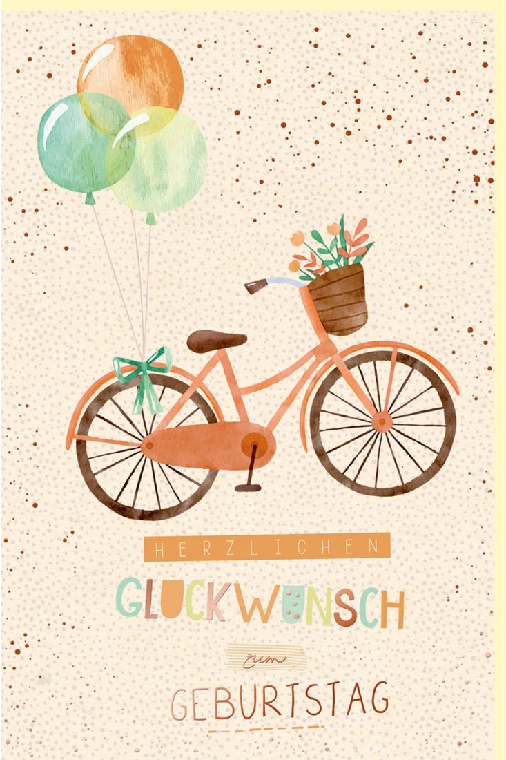 Geburtstagskarte Zuckerrohrpapier Motiv Fahrrad mit Korb