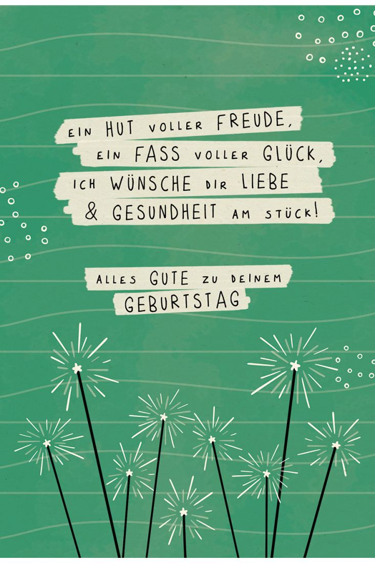 Postkarte Geburtstag Wunderkerzen, Zuckerrohrpapier