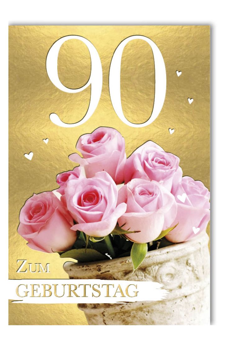 Geburtstagskarte 90 Jahre Jubiläum Elegante Rosen mit goldenem