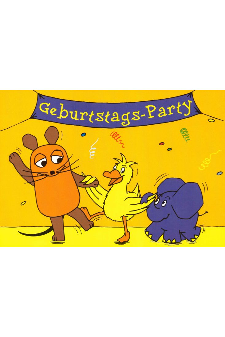 Maus-Postkarte Geburtstagsparty gelb