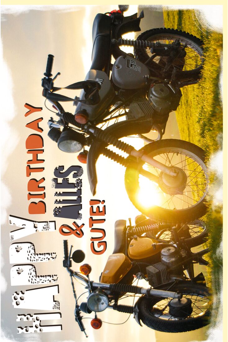 Geburtstagskarte Motorrad Happy Birtday Sonne Wiese
