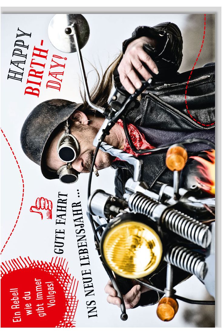 Geburtstagskarte für Männer Motorrad Kippe Cool Happy Birthday gute Fahrt