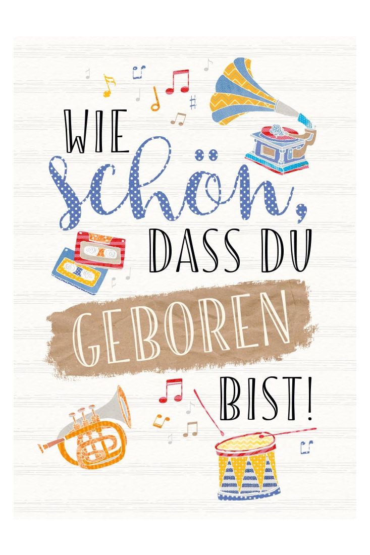 Postkarte Geburtstagspostkarte Wie Schön das du geboren Bist Musik Instrumente Folienprägung