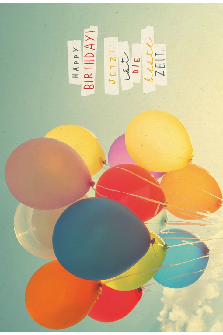 Postkarte Geburtstag Bunte Luftballons, Zuckerrohrpapier