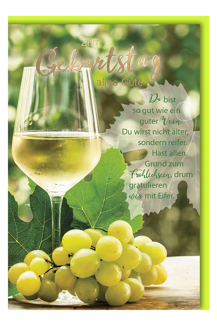 Geburtstagskarte Spruch Weißwein mit Trauben