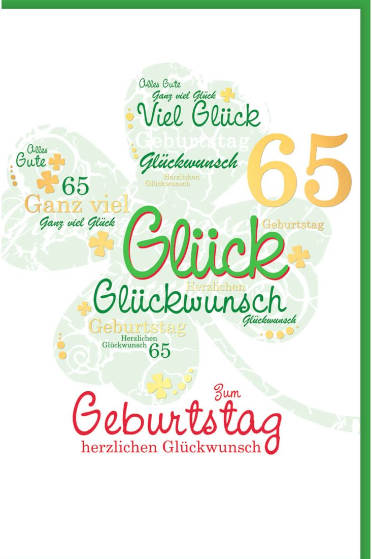 Geburtstagskarte 65 Kleeblatt herzlichen Glückwunsch