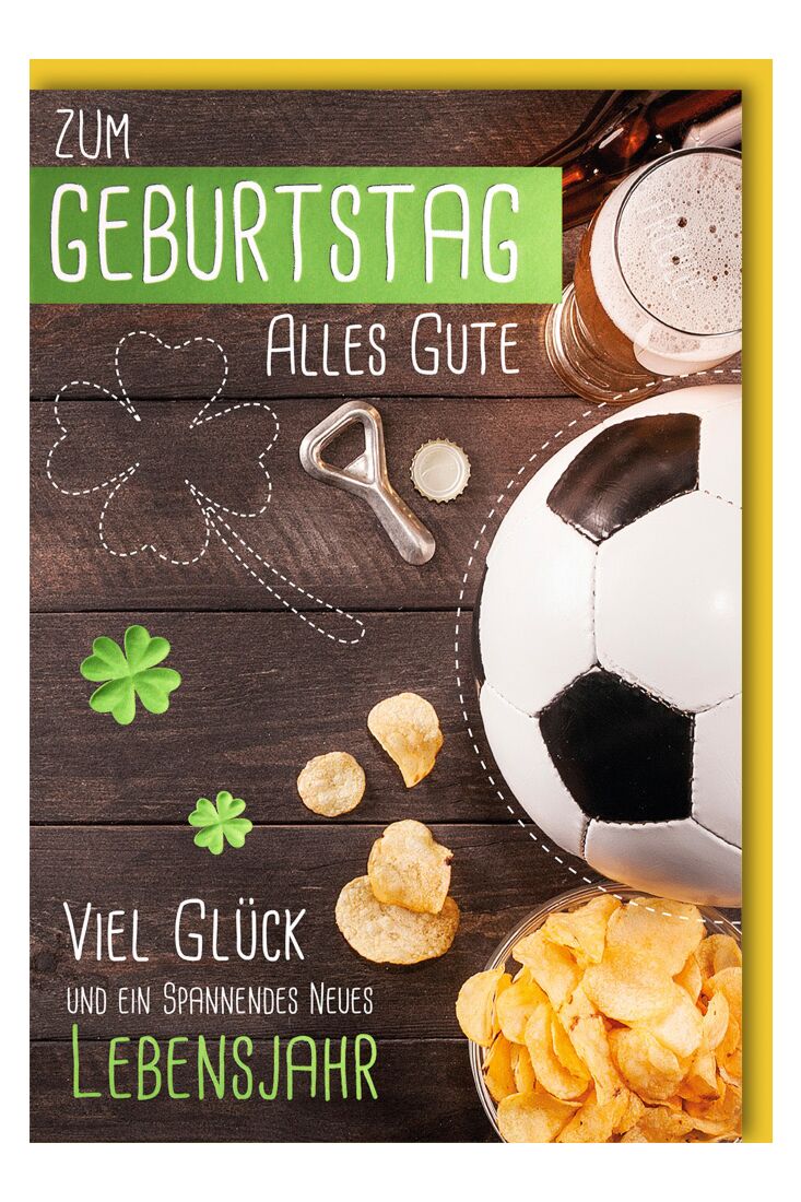 Geburtstagskarte mit Spruch Fußball Bier Chips