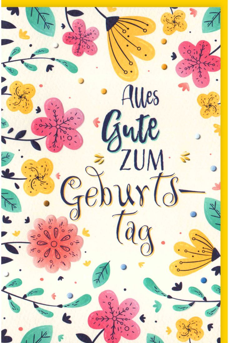 Glückwunschkarte Geburtstag Blumen, Naturkarton, mit Blindprägung