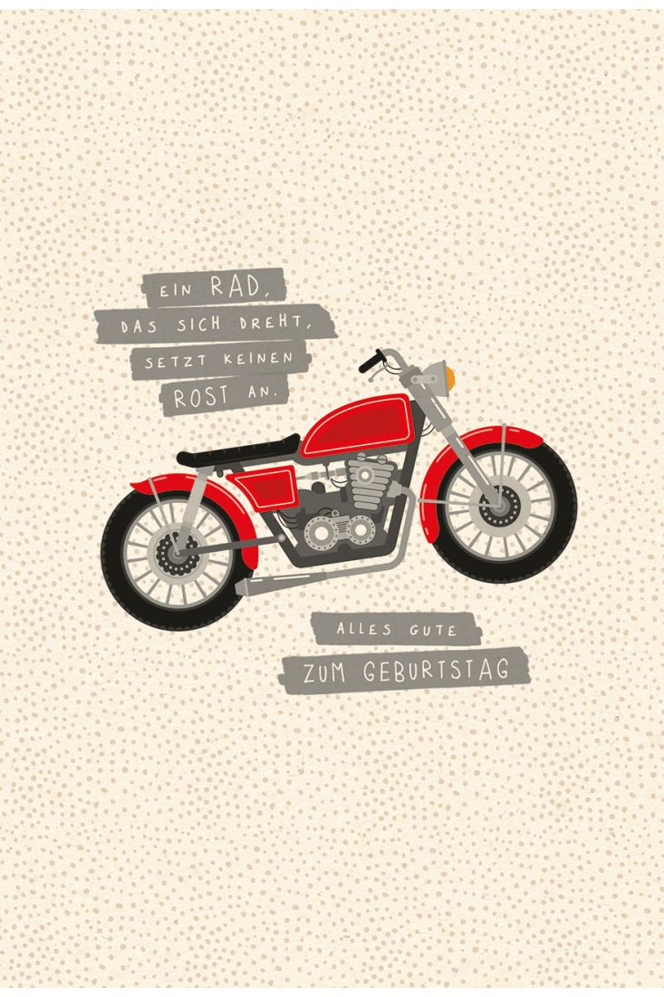 Postkarte Geburtstag Motorrad, Zuckerrohrpapier