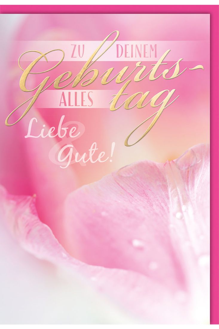 Geburtstagskarte mit rosa Blumenblütenblatt und goldener Folienprägung