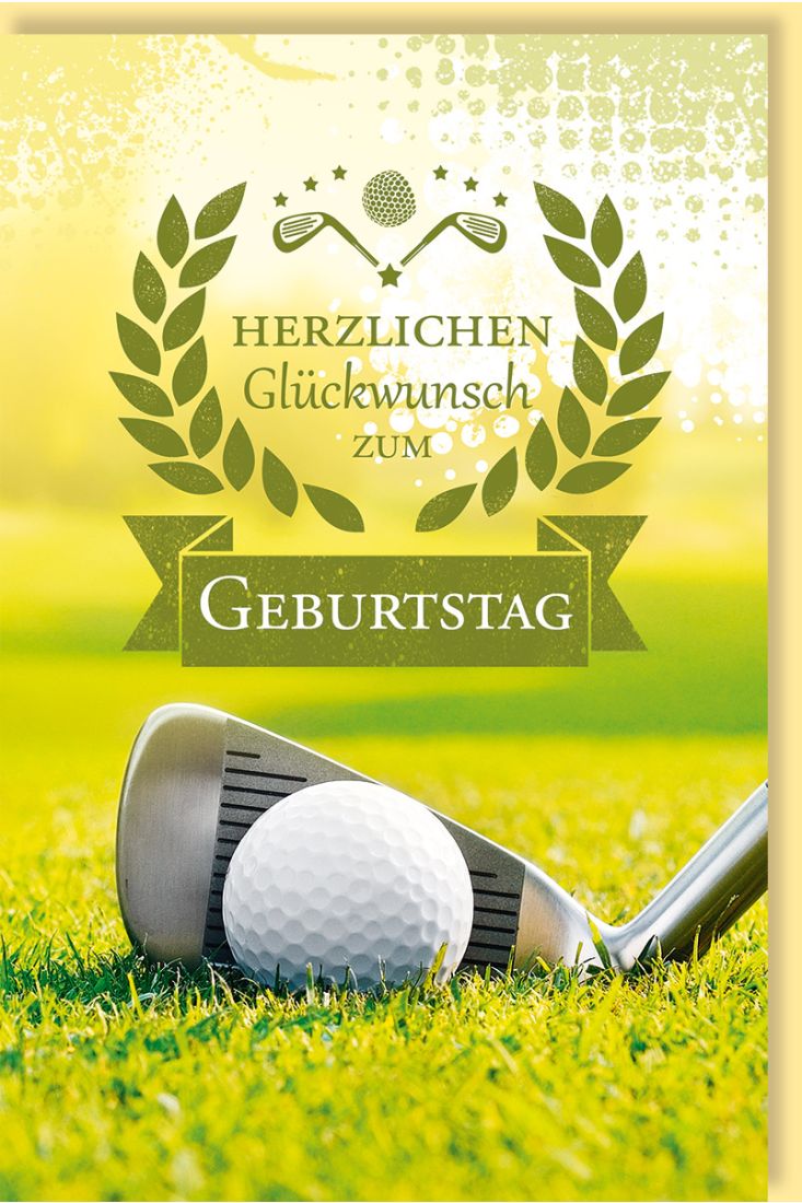 Geburtstagskarte Golfball, Golfschläger auf dem Grün