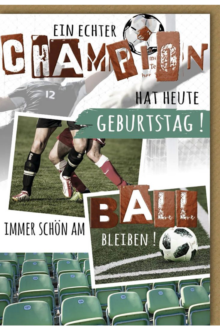 Geburtstagskarte für Männer - Glückwunschkarte Geburtstag Fußball Champion Blindprägung