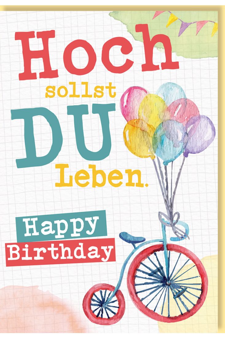 Geburtstagskarte: Farbenfrohe Ballons auf Fahrrad, Naturkarton, 