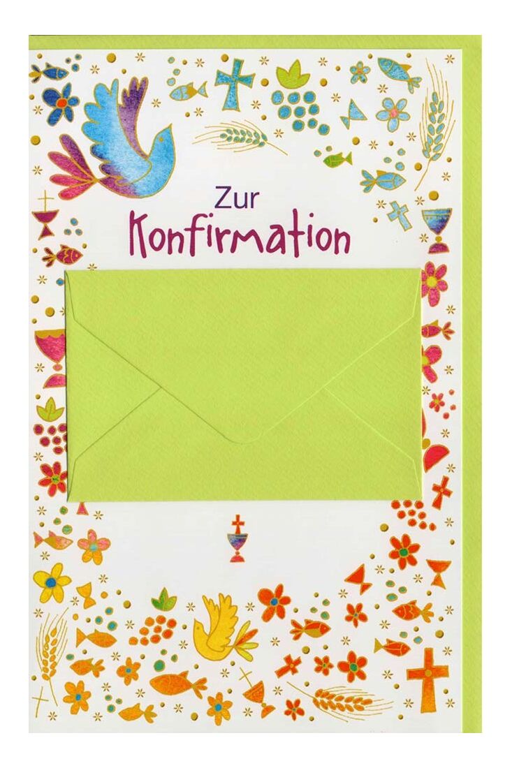 Glückwunschkarten zur Konfirmation Glückwunschlarte Konformation mit Geldkuvert hellgrün