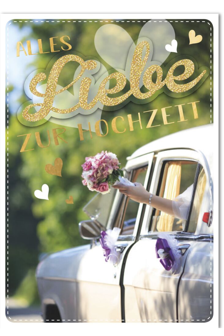 Hochzeitskarte - A4, Maxi, XXL Brautstrauß und Hochzeitskartesauto