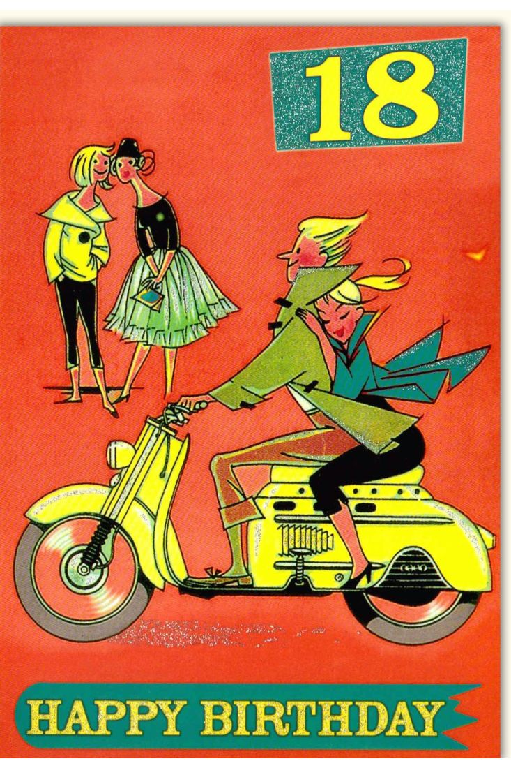Geburtstagskarte 18 Happy Birthday - 18! Roller Mann und Frau