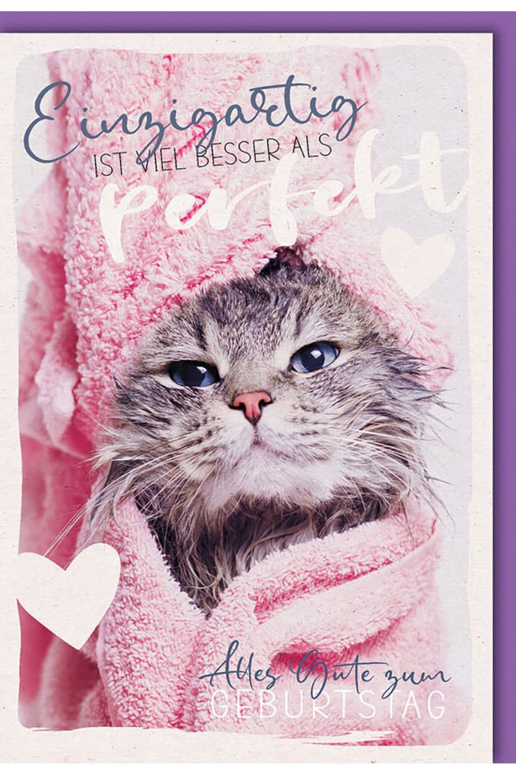 Geburtstagskarte für Partner Katze in Handtuch