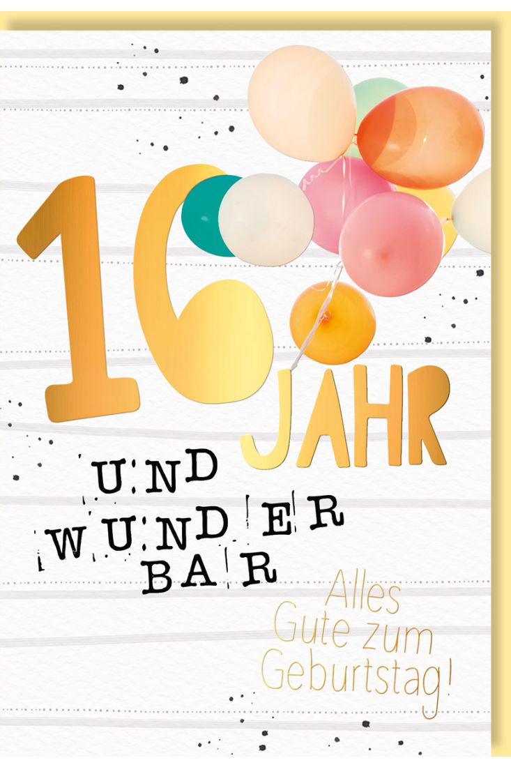 Geburtstagskarte zum 10. Jubiläum mit bunten Luftballons und Folienprägung auf Naturkarton